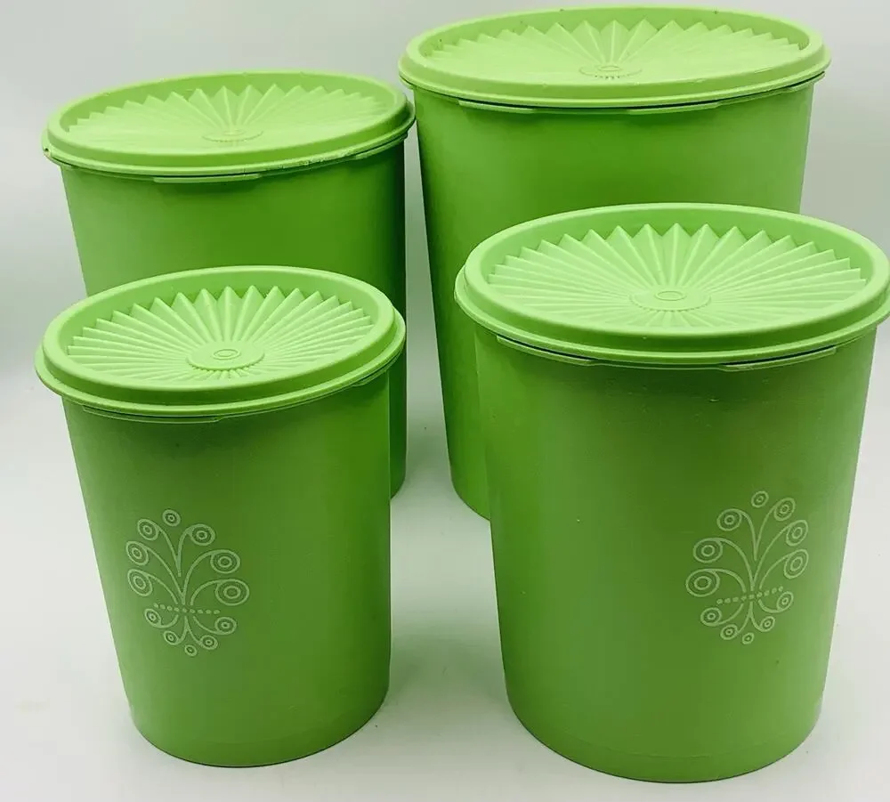 Vintage Servalier Tupperware Apple Green Set of 4 Canister with 4 lids